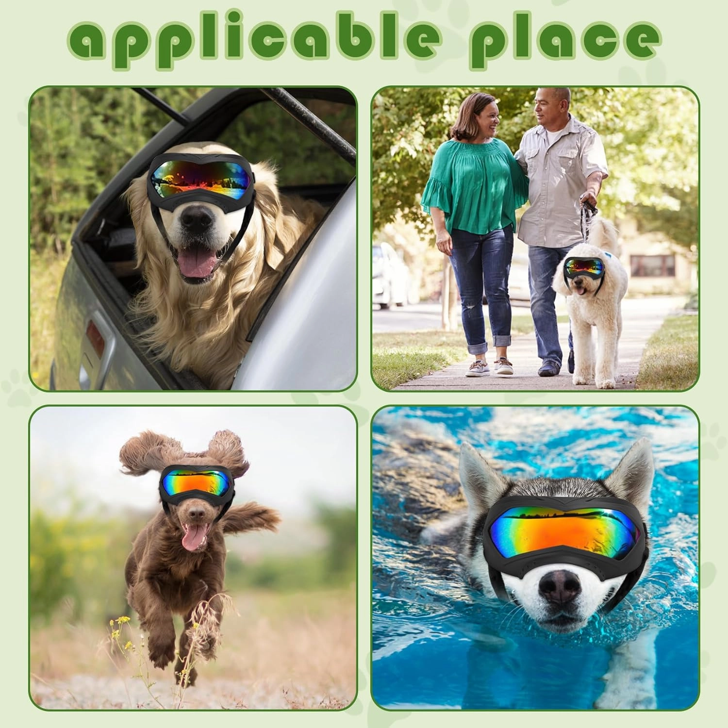 Dog Sunglasses, Dog Goggles for Large and Medium Breed with Adjustable Strap, UV Protection, Windproof, Waterproof, Dustproof and Snowproof, Dogs Eyes Protection, Wide Snout Rest, Soft Frame, Black A