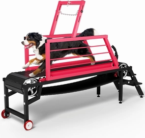 Dog Treadmill for Large/Medium Dogs, 91” Indoor Outdoor Slatmill with Brake & Adjustable Ramps, Easy to Move Pets Treadmill for Training & Fit, Up to 350lbs (Red)