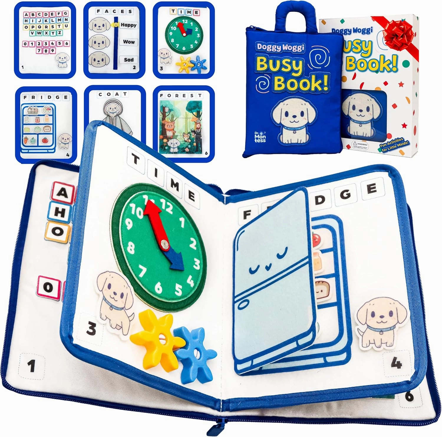 Doggy Woggi Busy Book for Toddlers 3-5, Preschool Book, Toddler Board, Felt-Based Educational Toy, 10 Activities, Encourages Creativity & Fine Motor Skills