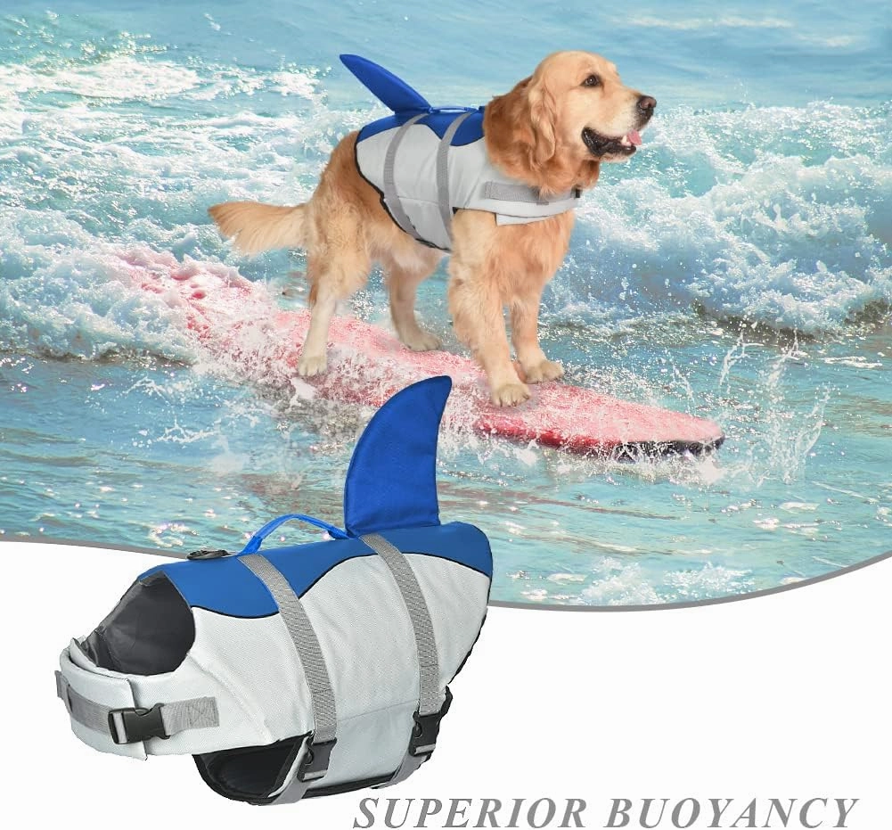 Doglay Dog Life Jacket, Ripstop Cute Shark Dog Life Jacket with Superior Buoyancy and Rescue Handle, Adjustable Dog Life Vests for Swimming Boating, Pet Flotation Vest for Small Medium Large Dogs
