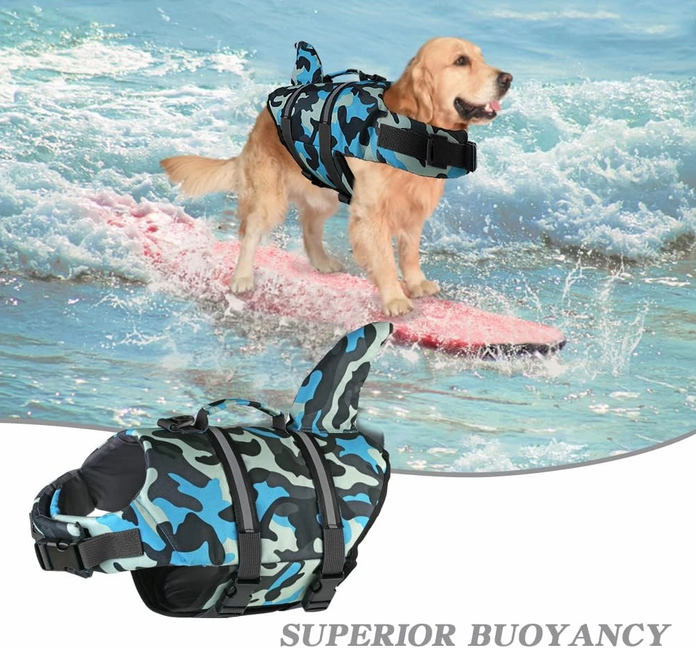 Doglay Dog Life Jacket, Ripstop Cute Shark Dog Life Jacket with Superior Buoyancy and Rescue Handle, Adjustable Dog Life Vests for Swimming Boating, Pet Flotation Vest for Small Medium Large Dogs