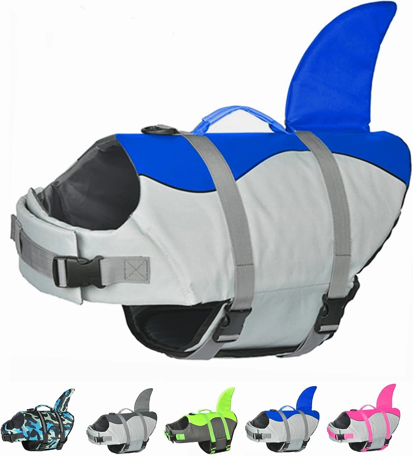 Doglay Dog Life Jacket, Ripstop Cute Shark Dog Life Jacket with Superior Buoyancy and Rescue Handle, Adjustable Dog Life Vests for Swimming Boating, Pet Flotation Vest for Small Medium Large Dogs