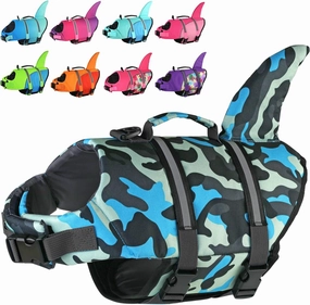 Doglay Dog Life Jacket, Ripstop Cute Shark Dog Life Jacket with Superior Buoyancy and Rescue Handle, Adjustable Dog Life Vests for Swimming Boating, Pet Flotation Vest for Small Medium Large Dogs