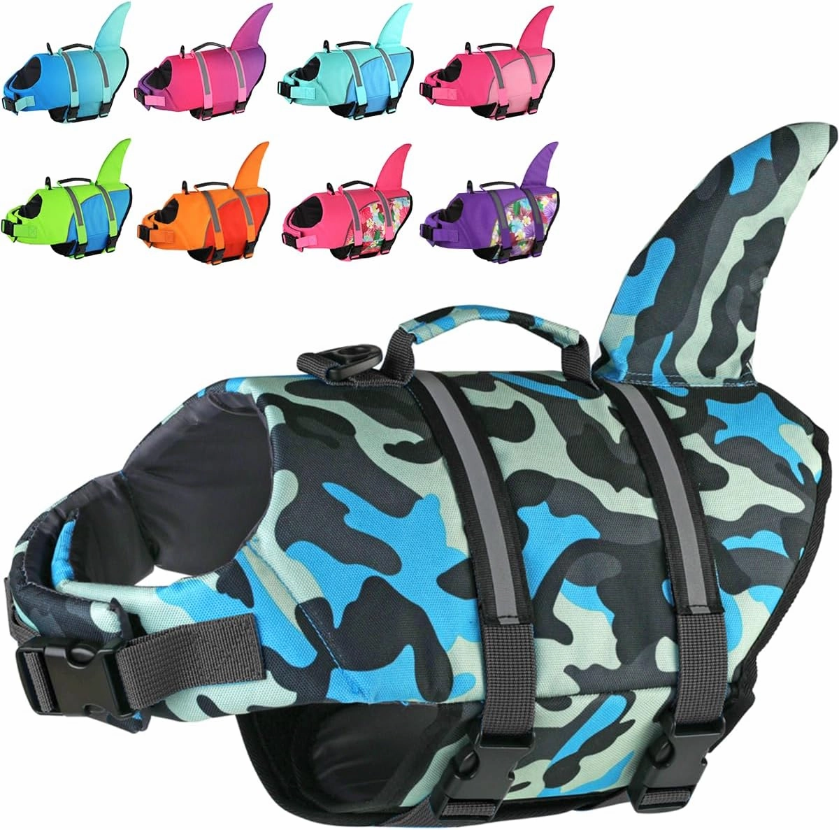Doglay Dog Life Jacket, Ripstop Cute Shark Dog Life Jacket with Superior Buoyancy and Rescue Handle, Adjustable Dog Life Vests for Swimming Boating, Pet Flotation Vest for Small Medium Large Dogs