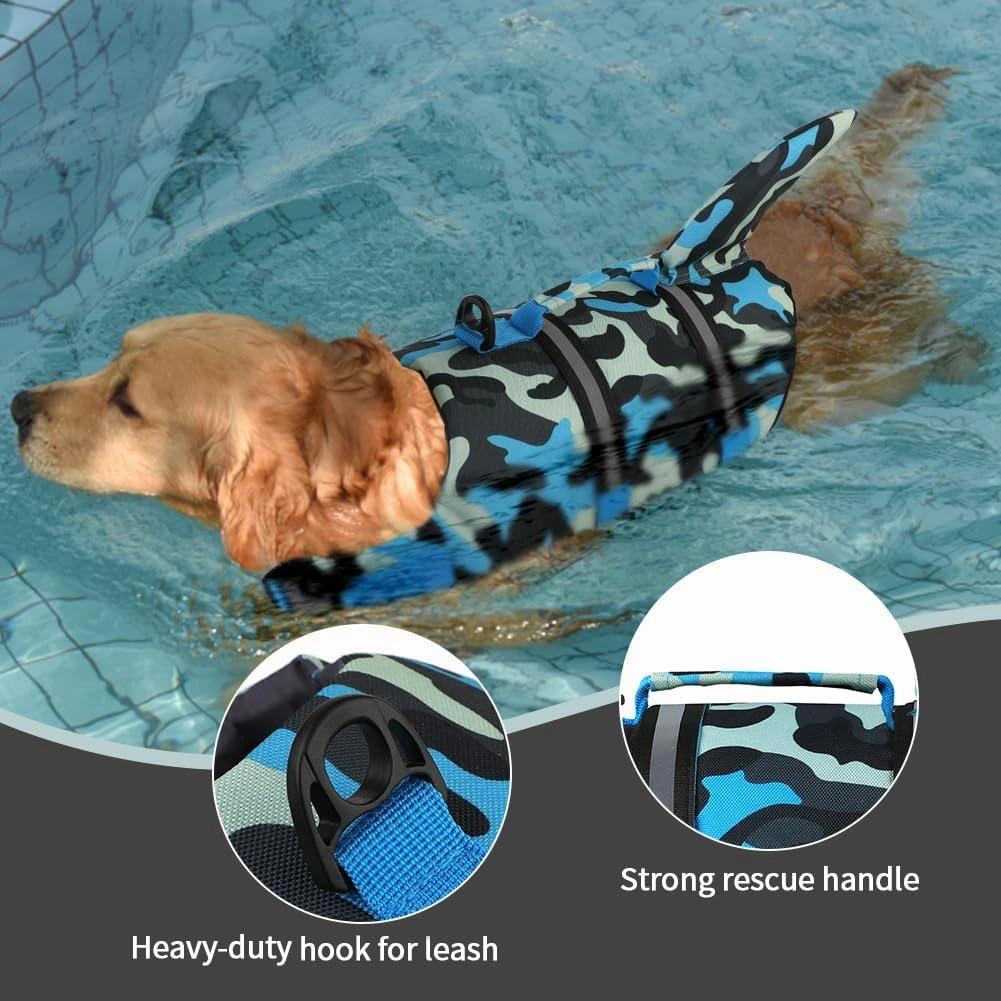 Doglay Dog Life Jacket, Ripstop Cute Shark Dog Life Jacket with Superior Buoyancy and Rescue Handle, Adjustable Dog Life Vests for Swimming Boating, Pet Flotation Vest for Small Medium Large Dogs