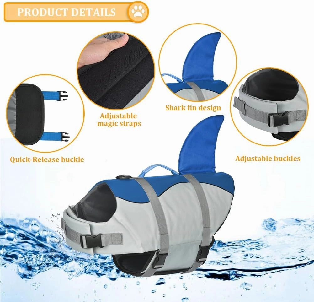 Doglay Dog Life Jacket, Ripstop Cute Shark Dog Life Jacket with Superior Buoyancy and Rescue Handle, Adjustable Dog Life Vests for Swimming Boating, Pet Flotation Vest for Small Medium Large Dogs