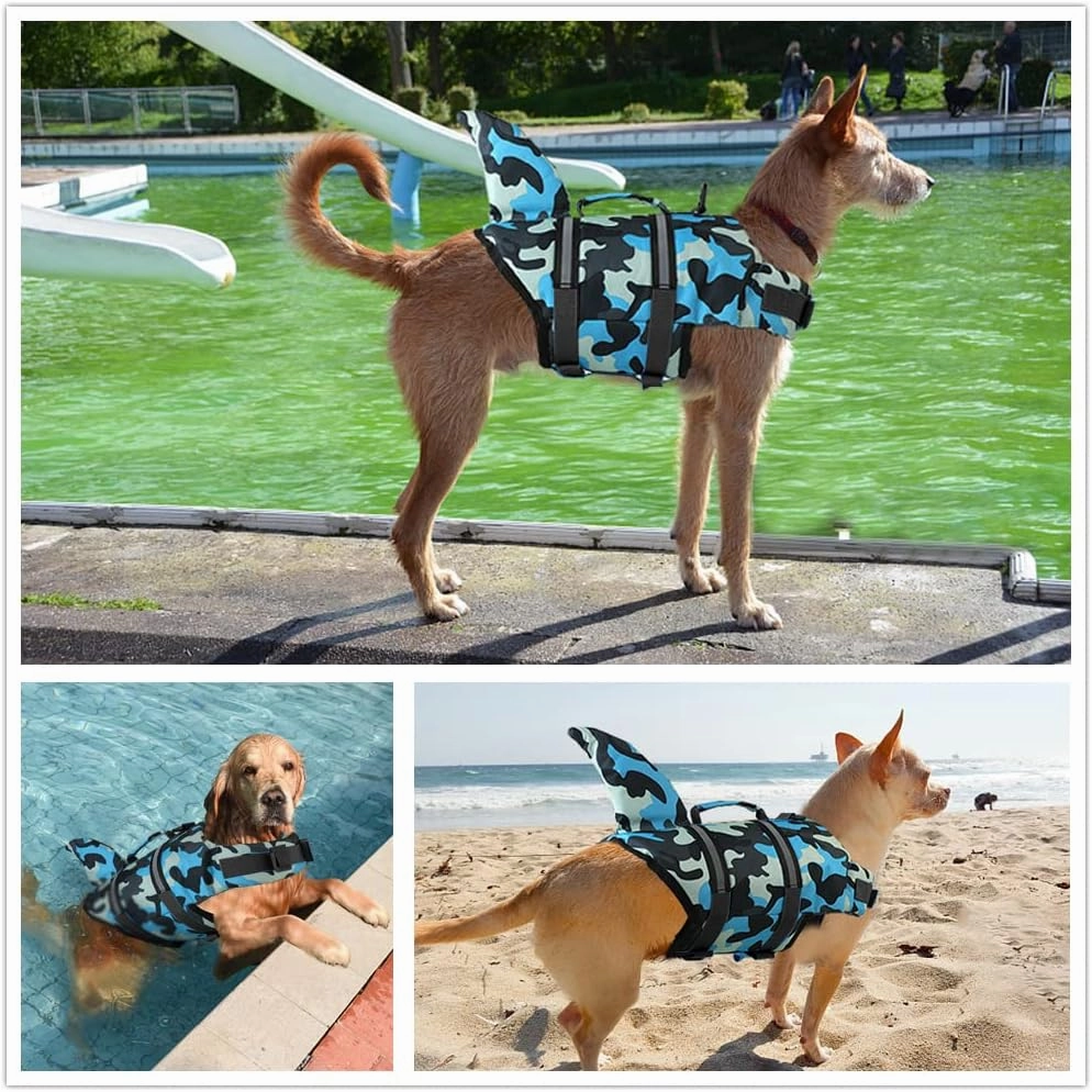 Doglay Dog Life Jacket, Ripstop Cute Shark Dog Life Jacket with Superior Buoyancy and Rescue Handle, Adjustable Dog Life Vests for Swimming Boating, Pet Flotation Vest for Small Medium Large Dogs