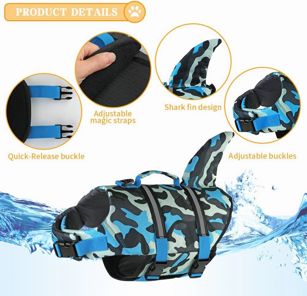 Doglay Dog Life Jacket, Ripstop Cute Shark Dog Life Jacket with Superior Buoyancy and Rescue Handle, Adjustable Dog Life Vests for Swimming Boating, Pet Flotation Vest for Small Medium Large Dogs