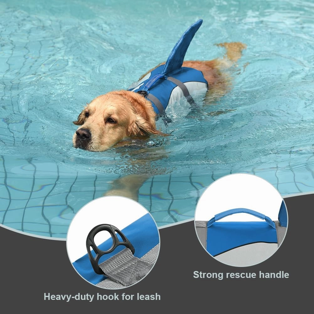 Doglay Dog Life Jacket, Ripstop Cute Shark Dog Life Jacket with Superior Buoyancy and Rescue Handle, Adjustable Dog Life Vests for Swimming Boating, Pet Flotation Vest for Small Medium Large Dogs