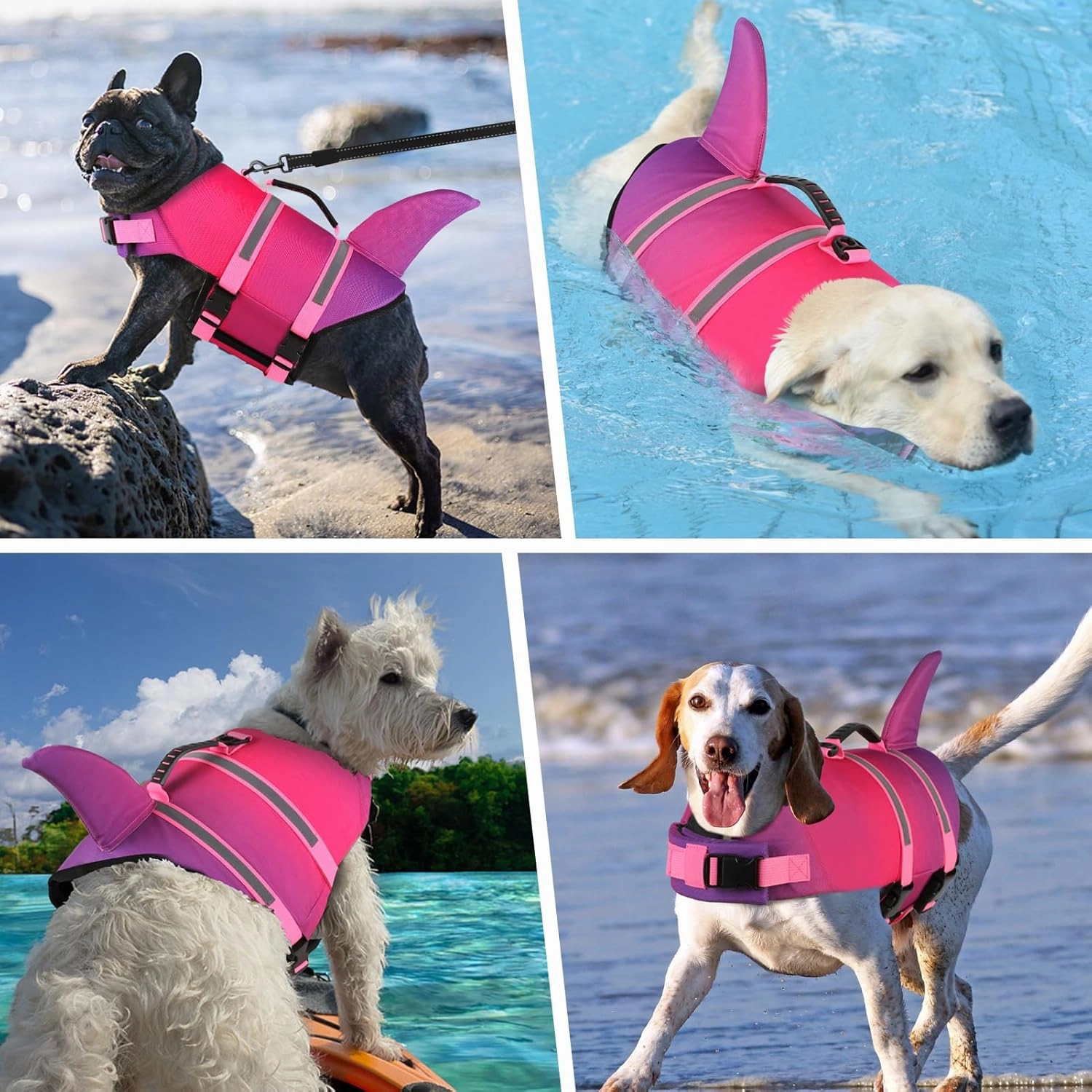 Doglay Dog Life Jacket, Ripstop Cute Shark Dog Life Vest with Superior Buoyancy and Rescue Handle, Adjustable Puppy Life Vests for Swimming Boating, Pet Flotation Vest for Small Medium Large Dogs