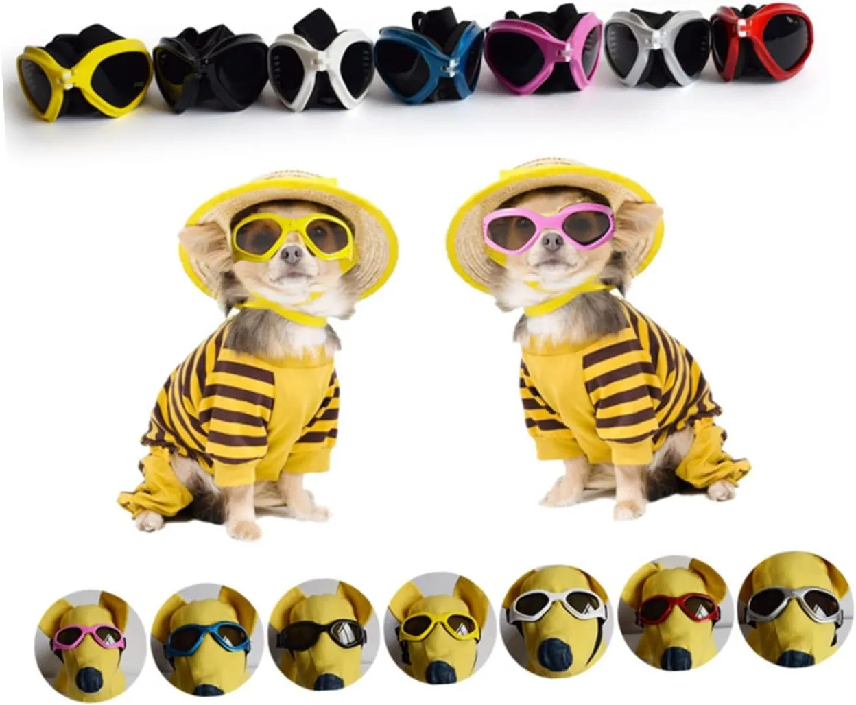 DOITOOL 3pcs Adjustable Straps Dog Sunglasses Fashion-Forward Uv Blocking Windproof Water-Resistant for Medium Breeds
