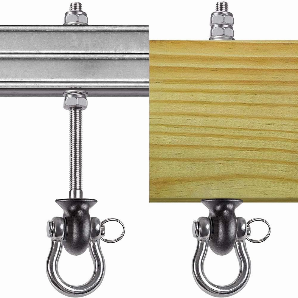 Dolibest Set of 2 Permanent Antirust Stainless Steel 304 Heavy Duty Swing Hangers, 1800LB Capacity, Wood and Steel Beam Yoga Hammock Chair Punching Bag Porch Swing Sets,180° Swing, 7.67‘’