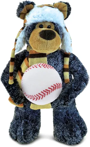 DolliBu Black Bear with Clothes Stuffed Animal with Baseball Plush - Soft and Huggable Stuffed Black Bear Toy Gift, Cute Wild Life Animal with Plush Baseball Toy for Kids - 11 Inches
