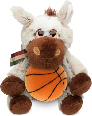 DolliBu Donkey Stuffed Animal with Basketball Plush - Soft Huggable Donkey, Adorable Playtime Plush Toy, Personalized Plush Doll Animal Toy for Kids and Adults - 7 Inch