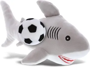 DolliBu Gray Shark Stuffed Animal with Soccer Ball Plush - Soft Huggable Shark, Adorable Playtime Gray Shark Plush Toy, Cute Space Life Sports Gift for Kids and Adults - 12 Inch