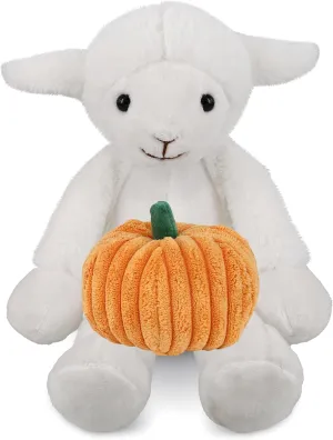 DolliBu Halloween Stuffed Animal Long Leg Lamb Plush with Pumpkin - Long Leg Lamb Stuffed Animal with Small Pumpkin Plush Perfect Halloween Plush Toys, Halloween Stuffed Animal - 10.5 Inches