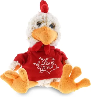 DolliBu I Love You Plush Sitting Rooster - Cute Stuffed Animal with Red Shirt for Valentine, Anniversary, Romantic Date, Boyfriend, or Girlfriend Gift - 6.5 Inches