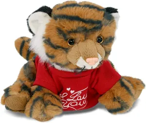 DolliBu I Love You Super Soft Squat Tiger Plush- Cute Stuffed Squat Tiger Animal with Red Shirt for Valentine, Anniversary, Romantic Date, Boyfriend, or Girlfriend Gift - 8 inches