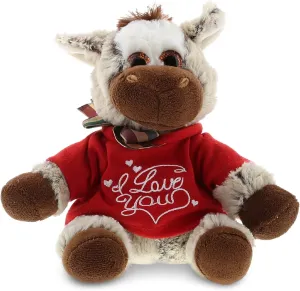 DolliBu I Love You Valentine Plush Floppy Donkey - Cute Stuffed Animal with Red Shirt and Name Personalization Gift for Valentines Day, Birthday, Anniversary, Romantic Date - 6.5 Inches