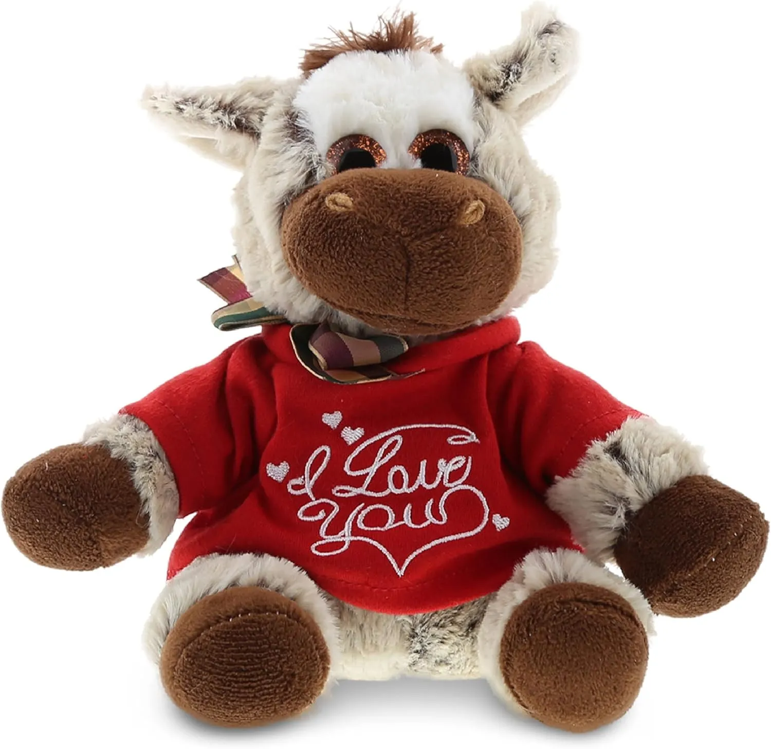 DolliBu I Love You Valentine Plush Floppy Donkey - Cute Stuffed Animal with Red Shirt and Name Personalization Gift for Valentines Day, Birthday, Anniversary, Romantic Date - 6.5 Inches