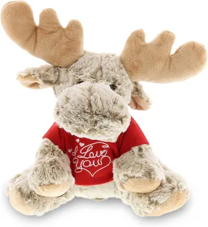 DolliBu I Love You Valentine Plush Floppy Moose - Cuddly Soft Cute Stuffed Animal with Red Heart Shirt Gift for Valentines Day, Birthday Present, Anniversary, Romantic Date - 12 Inches