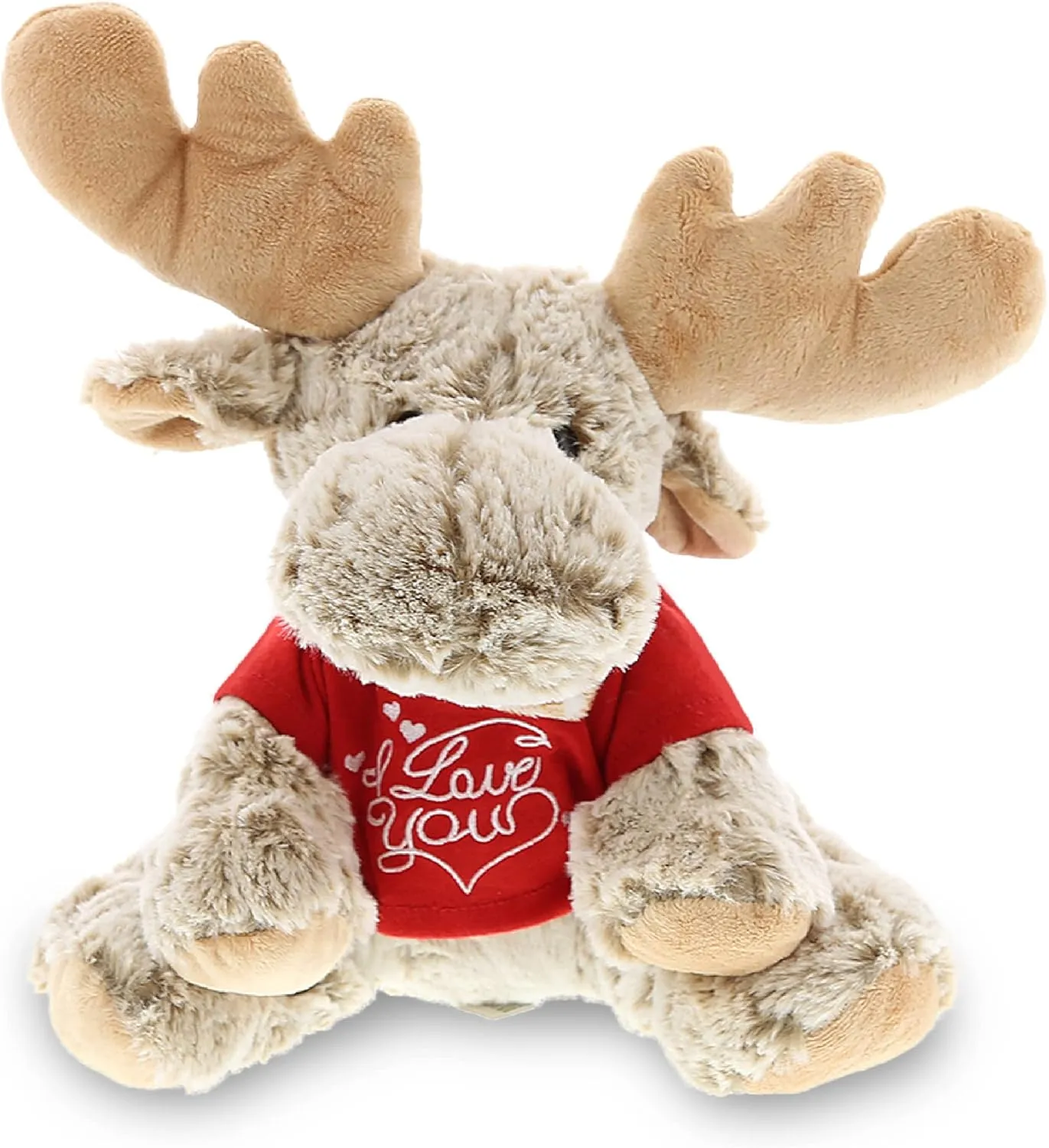 DolliBu I Love You Valentine Plush Floppy Moose - Cuddly Soft Cute Stuffed Animal with Red Heart Shirt Gift for Valentines Day, Birthday Present, Anniversary, Romantic Date - 12 Inches