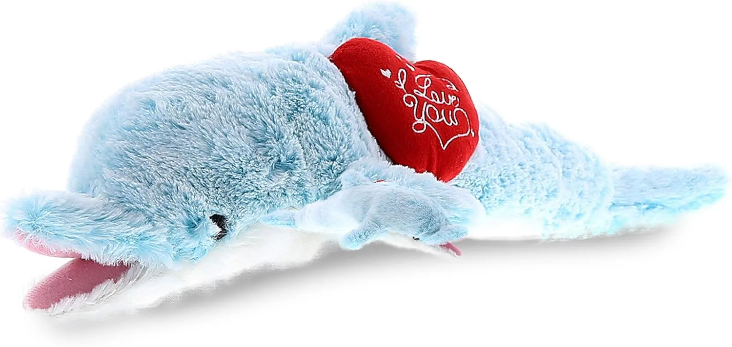 DolliBu I Love You Valentine Plush Large Dolphin - Cute Soft Cuddly Stuffed Animal with Red Heart Gift for Valentines Day, Birthday Present, Anniversary, Romantic Date - 18 Inches