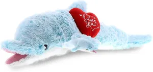 DolliBu I Love You Valentine Plush Large Dolphin - Cute Soft Cuddly Stuffed Animal with Red Heart Gift for Valentines Day, Birthday Present, Anniversary, Romantic Date - 18 Inches