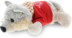 DolliBu I Love You Valentine Plush Lying Grey Wolf - Cute Soft Cuddly Stuffed Animal with Red Heart Shirt for Valentines Day, Birthday Present, Anniversary, Romantic Date - 9 Inches