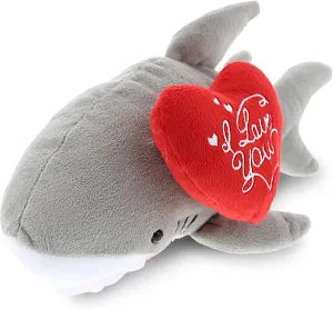 DolliBu I Love You Valentine Plush Marine Grey Shark - Cute Soft Cuddly Stuffed Animal with Red Heart Gift for Valentines Day, Birthday Present, Anniversary, Romantic Date - 6 Inches