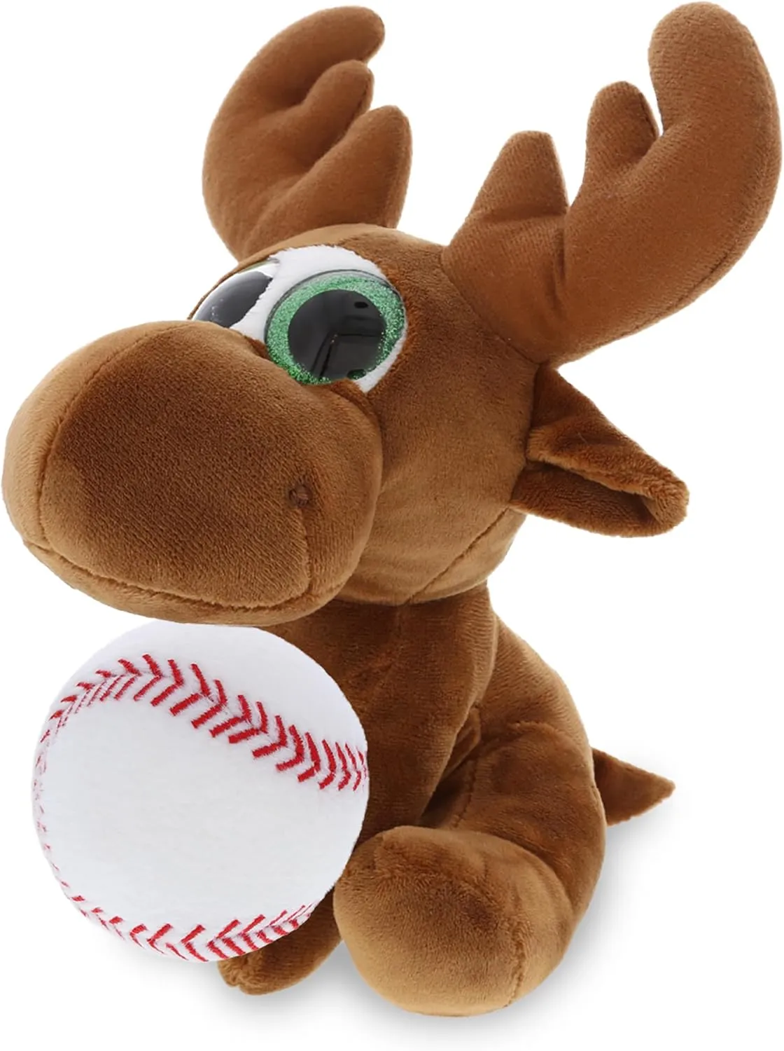DolliBu Moose Stuffed Animal with Baseball Plush - Soft, Huggable Moose, Great Gifts for Kids Who Love Baseball, Cute Wild Animal Plush with Plush Baseball Toy for Kids, Adults - 6.5 Inches