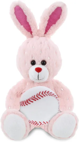 DolliBu Rose Gold Bunny Stuffed Animal with Baseball Plush - Soft Huggable Bunny, Adorable Playtime Rose Gold Bunny Plush Toy, Cute Farm Life Sports Gift for Kids and Adults - 8 Inch