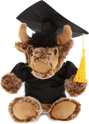 DolliBu Sitting Buffalo Graduation Plush Toy - Super Soft Graduation Stuffed Animal Dress Up with Gown and Cap with Tassel Outfit - Reward Celebration Grad Gift - 8.5 Inches
