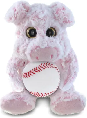 DolliBu Sitting Pig Stuffed Animal with Baseball Plush - Soft Huggable Pig, Adorable Playtime Plush Toy, Super Soft Plush Doll Animal Toy for Kids and Adults - 9 Inch