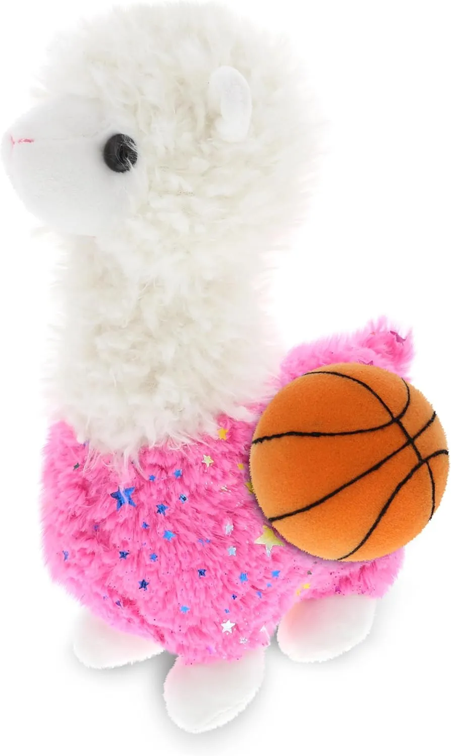 DolliBu Sparkle Pink Llama Stuffed Animal with Basketball Plush - Soft Huggable Llama, Adorable Plush Toy, Personalized Plush Doll Animal Toy for Kids and Adults - 11.5 Inch