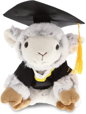 DolliBu Squat Sheep Graduation Plush Toy - Super Soft Graduation Stuffed Animal Dress Up with Gown and Cap with Tassel Outfit - Reward Celebration Grad Gift - 9.5 Inches