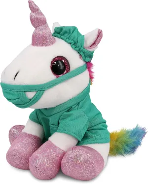 DolliBu White Unicorn Doctor Plush Toy - Super Soft Unicorn Doctor Stuffed Animal Dress Up with Cute Uniform and Cap Outfit - Fluffy Toy Plush Gift for Doctor - 8 Inches