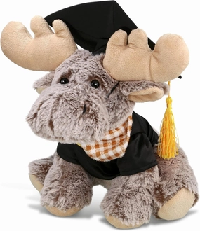 DolliBu Floppy Moose Graduation Plush Toy - Super Soft Graduation Stuffed Animal Dress Up with Gown and Cap with Tassel Outfit with Personalization - 12 Inches