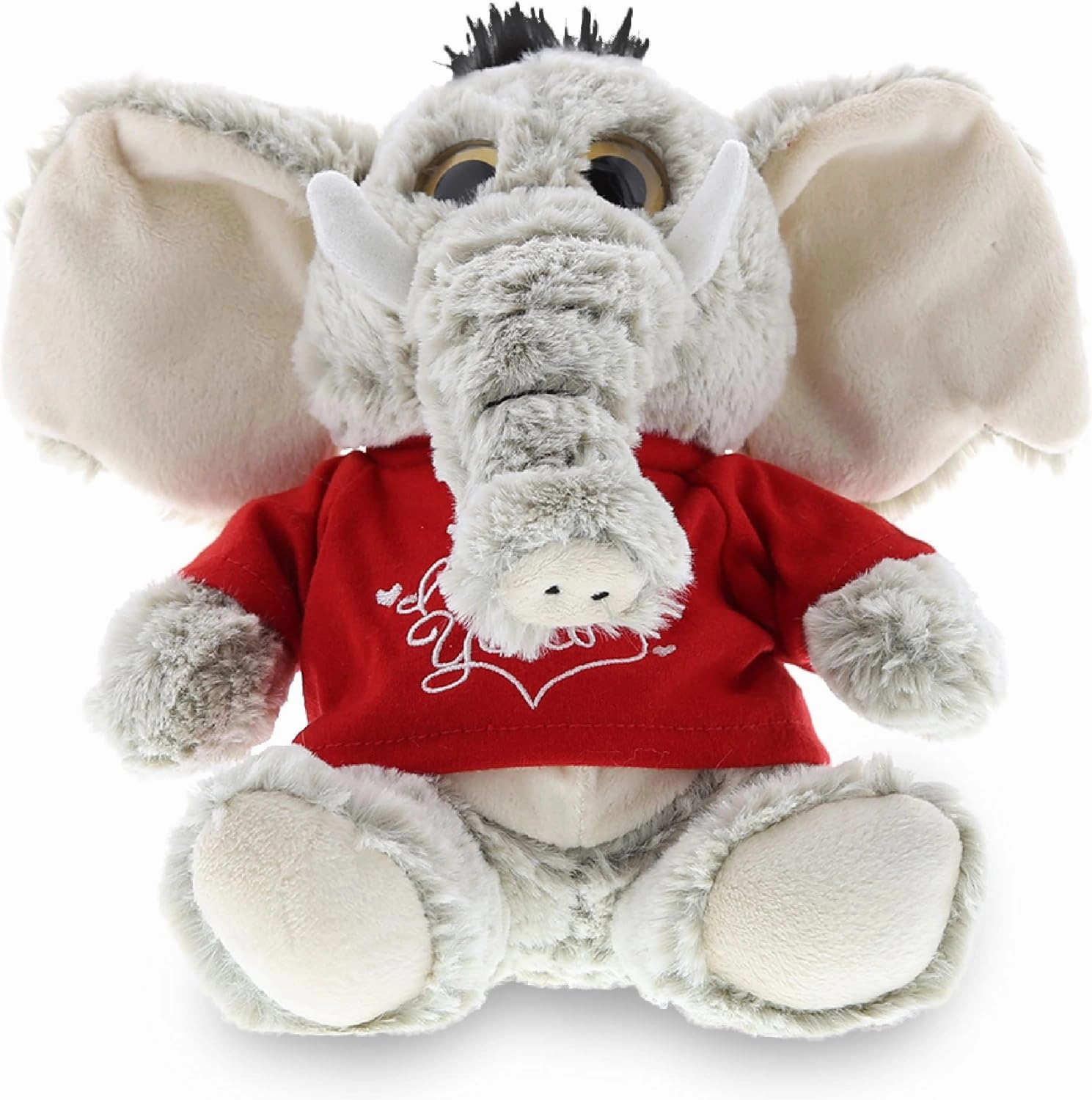 DolliBu I Love You Valentine Plush Sitting Elephant - Cute Stuffed Animal with Red Shirt and Name Personalization Gift for Valentines Day, Birthday, Anniversary - 6.5 Inches