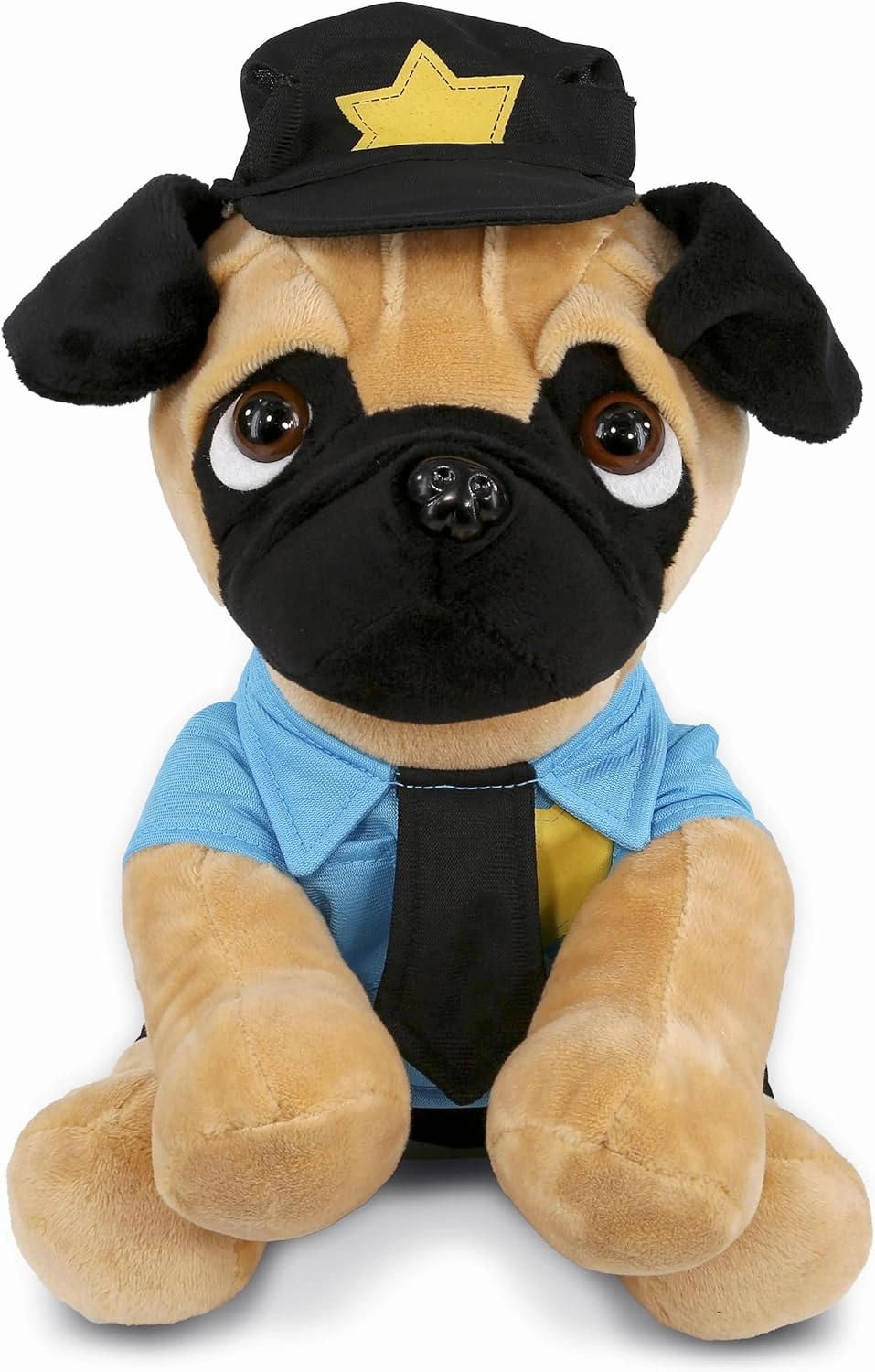 DolliBu Pug Dog Police Officer Plush Toy - Super Soft Dog Cop Stuffed Animal Dress Up with Cute Cop Uniform and Cap Outfit - Plush Gift with Personalization - 10 Inches