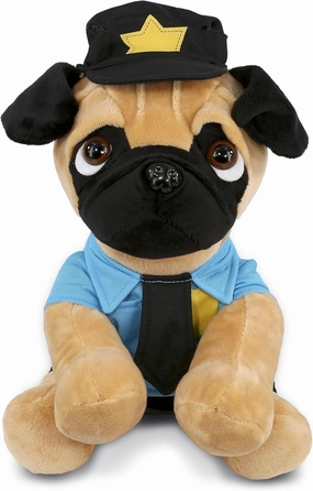 DolliBu Pug Dog Police Officer Plush Toy - Super Soft Dog Cop Stuffed Animal Dress Up with Cute Cop Uniform and Cap Outfit - Plush Gift with Personalization - 10 Inches