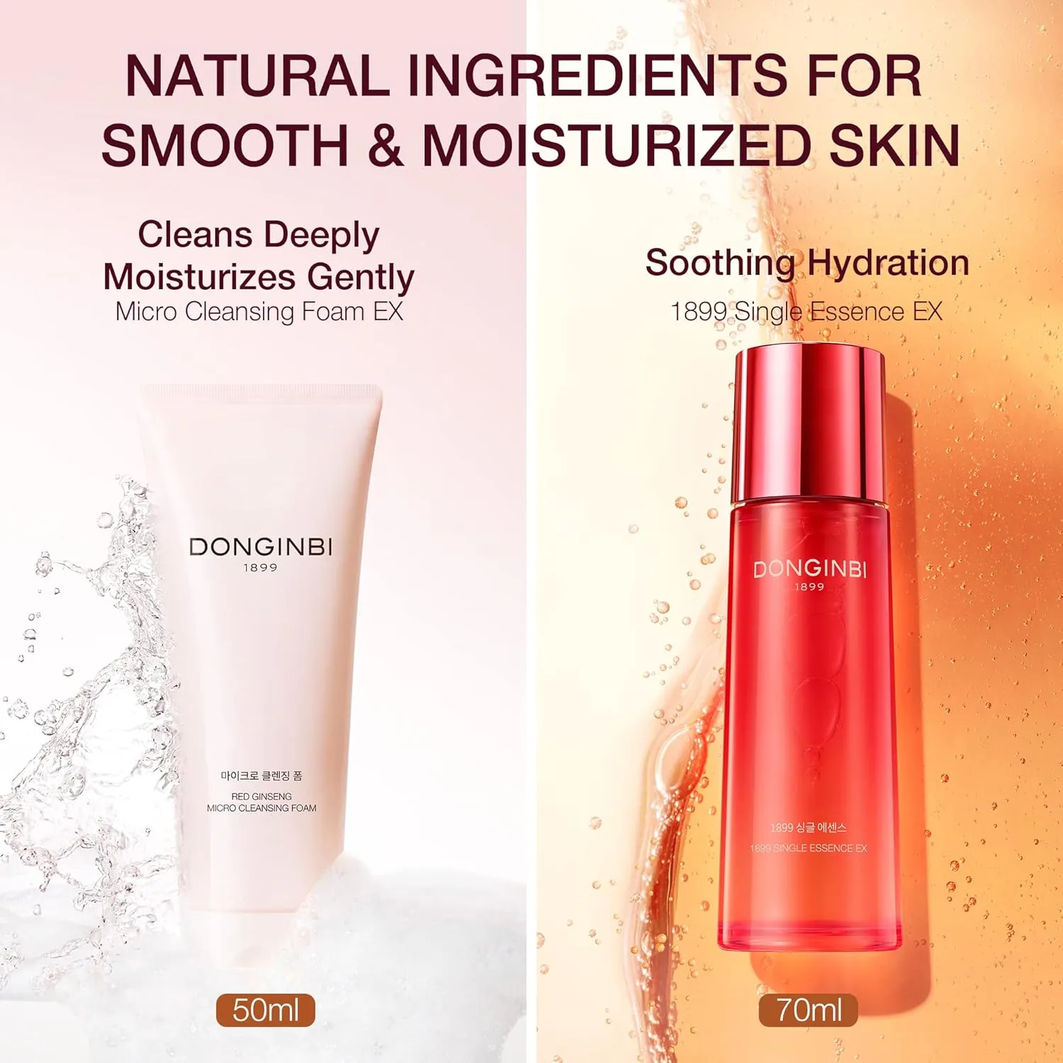 DONGINBI 1899 Single Essence EX 70ml & Cleansing Foam 50ml Special Set - Anti-Aging face essence with Korean Red Ginseng for Radiance and Repair