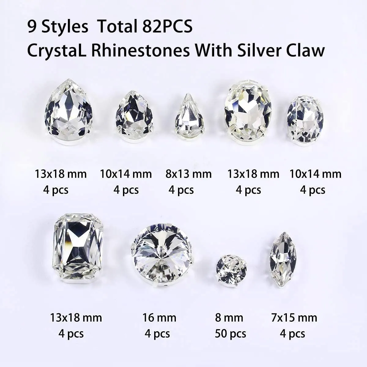 DONGZHOU Sew on Rhinestones Fancy Stone Crystals Sew On Glass Rhinestone Metal Claw Setting Sewing Rhinestone Crystal Glass gems for Jewelry Making, Clothes, Garments, Dress, Earring, Belt and Shoes