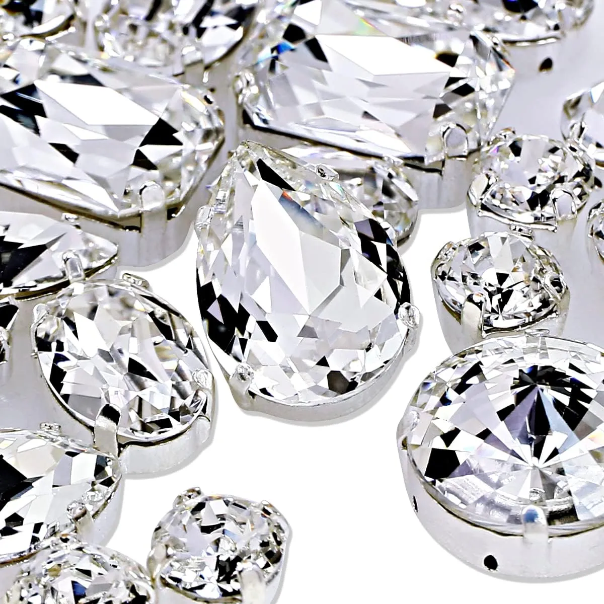 DONGZHOU Sew on Rhinestones Fancy Stone Crystals Sew On Glass Rhinestone Metal Claw Setting Sewing Rhinestone Crystal Glass gems for Jewelry Making, Clothes, Garments, Dress, Earring, Belt and Shoes