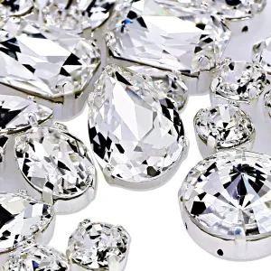 DONGZHOU Sew on Rhinestones Fancy Stone Crystals Sew On Glass Rhinestone Metal Claw Setting Sewing Rhinestone Crystal Glass gems for Jewelry Making, Clothes, Garments, Dress, Earring, Belt and Shoes