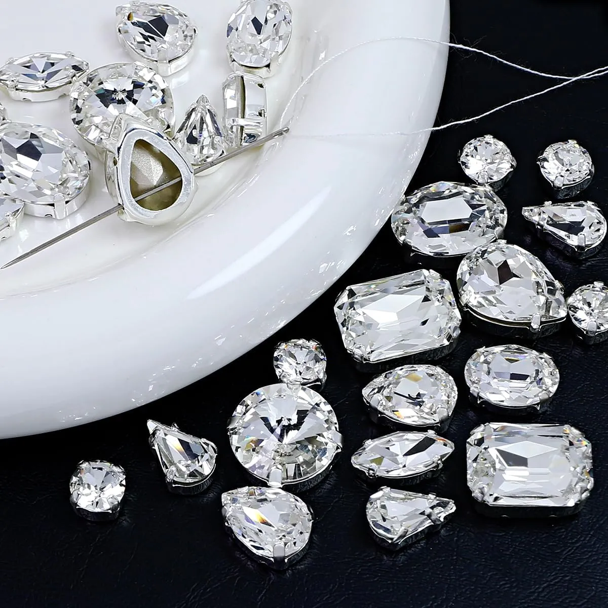 DONGZHOU Sew on Rhinestones Fancy Stone Crystals Sew On Glass Rhinestone Metal Claw Setting Sewing Rhinestone Crystal Glass gems for Jewelry Making, Clothes, Garments, Dress, Earring, Belt and Shoes