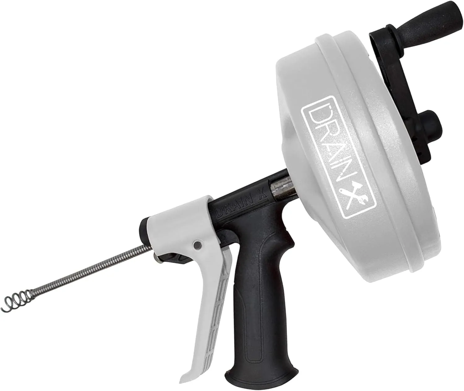 DrainX SPINFEED 50 Foot Drum Auger | Use Manually or Drill Powered - Auto Extend and Retract Plumbing Snake | Work Gloves and Storage Bag Included