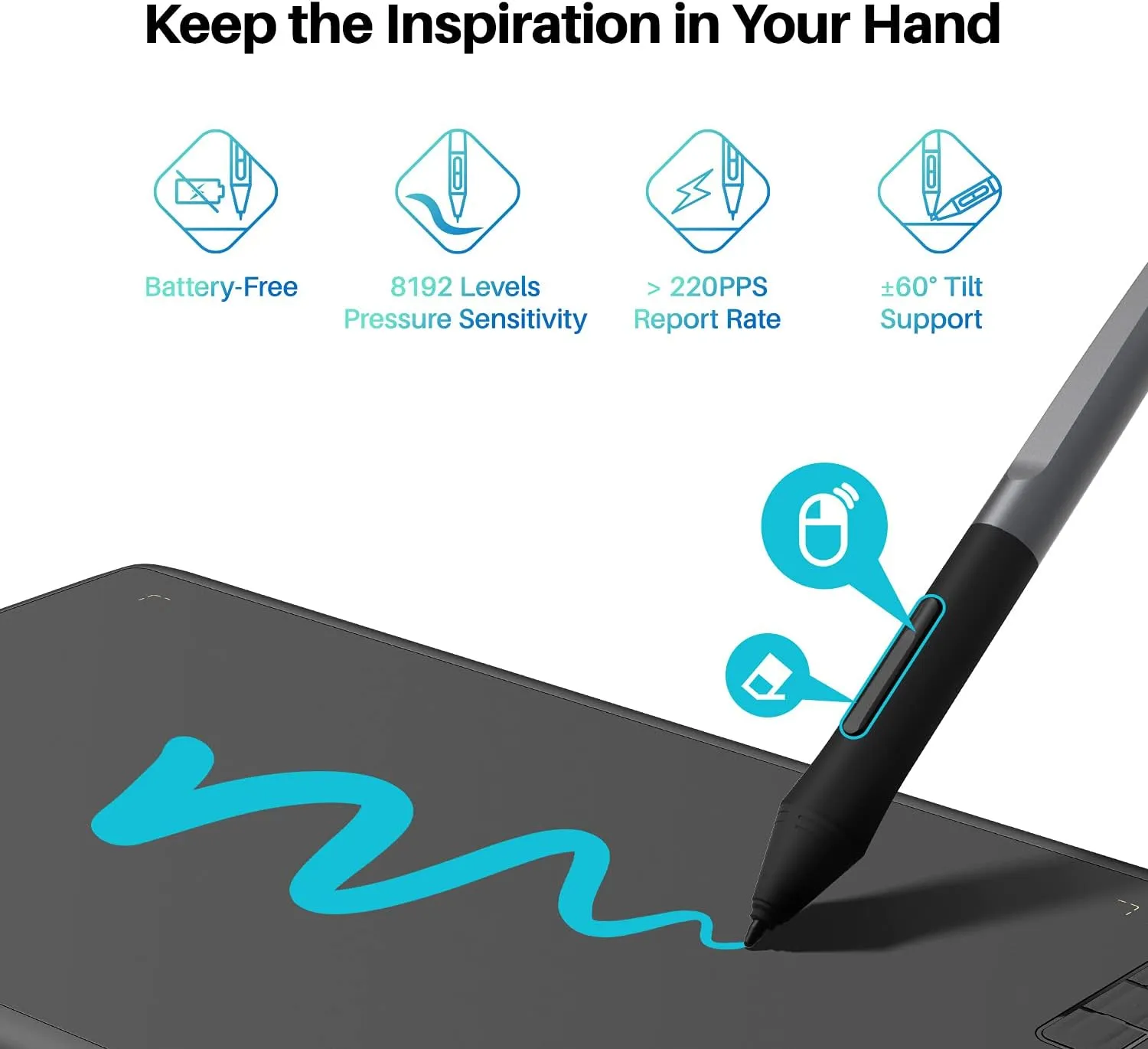 Drawing Tablet HUION Inspiroy H610X 10x6 inch Large Graphics Tablet with Battery-Free Stylus for Digital Art & Graphic Design, Compatible with Mac, Windows PC, Linux & Android