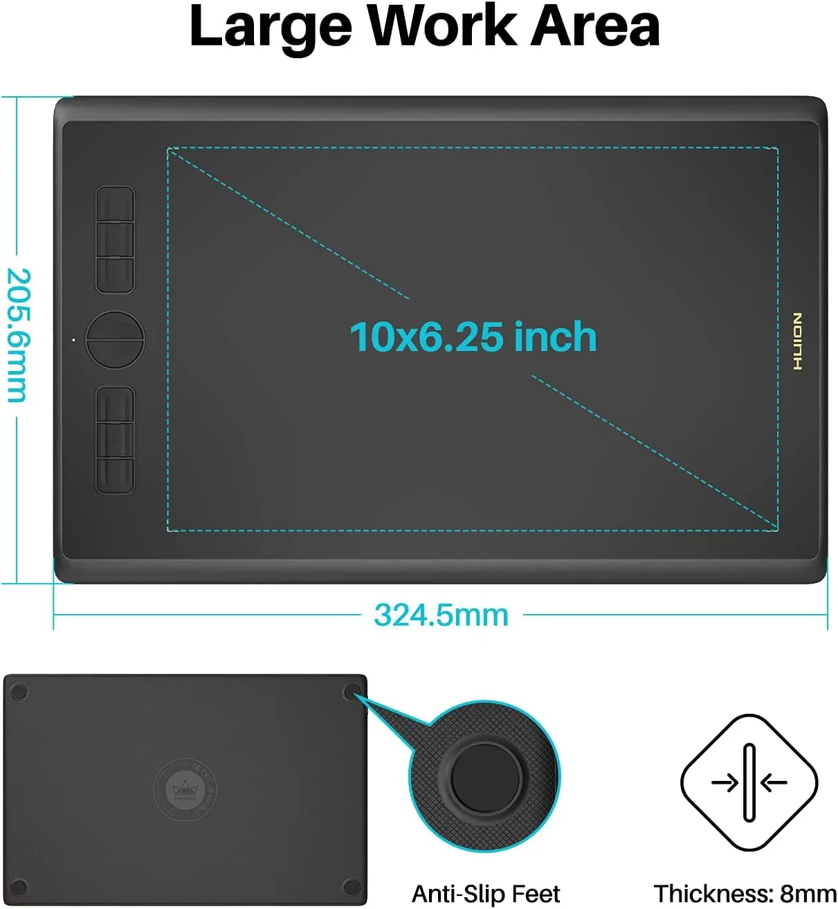 Drawing Tablet HUION Inspiroy H610X 10x6 inch Large Graphics Tablet with Battery-Free Stylus for Digital Art & Graphic Design, Compatible with Mac, Windows PC, Linux & Android