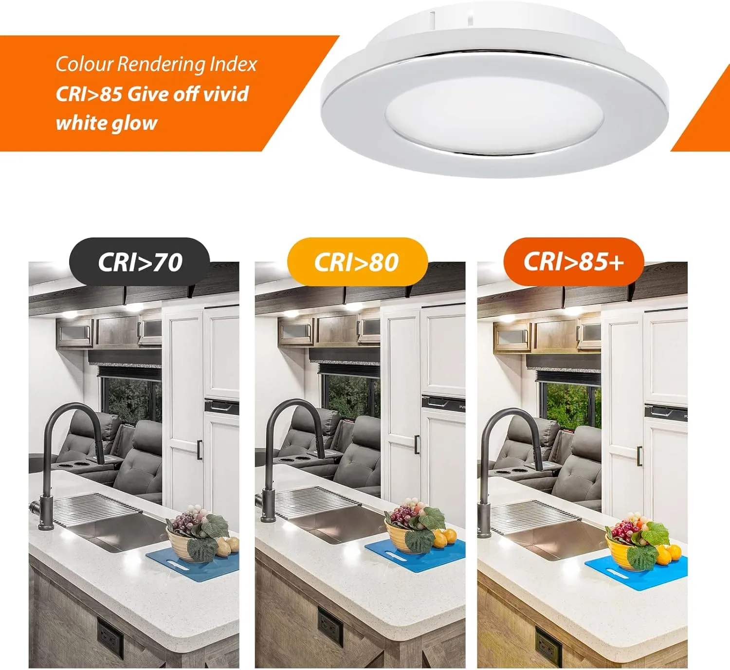 Dream lighting 12V RV Interior LED Puck Lights Recessed Kitchen Ceiling Cabinet Cool White Lighting 2.8inch, Chrome Shell, Pack of 10